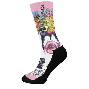 Hippie Siberian Husky Print Crew Socks