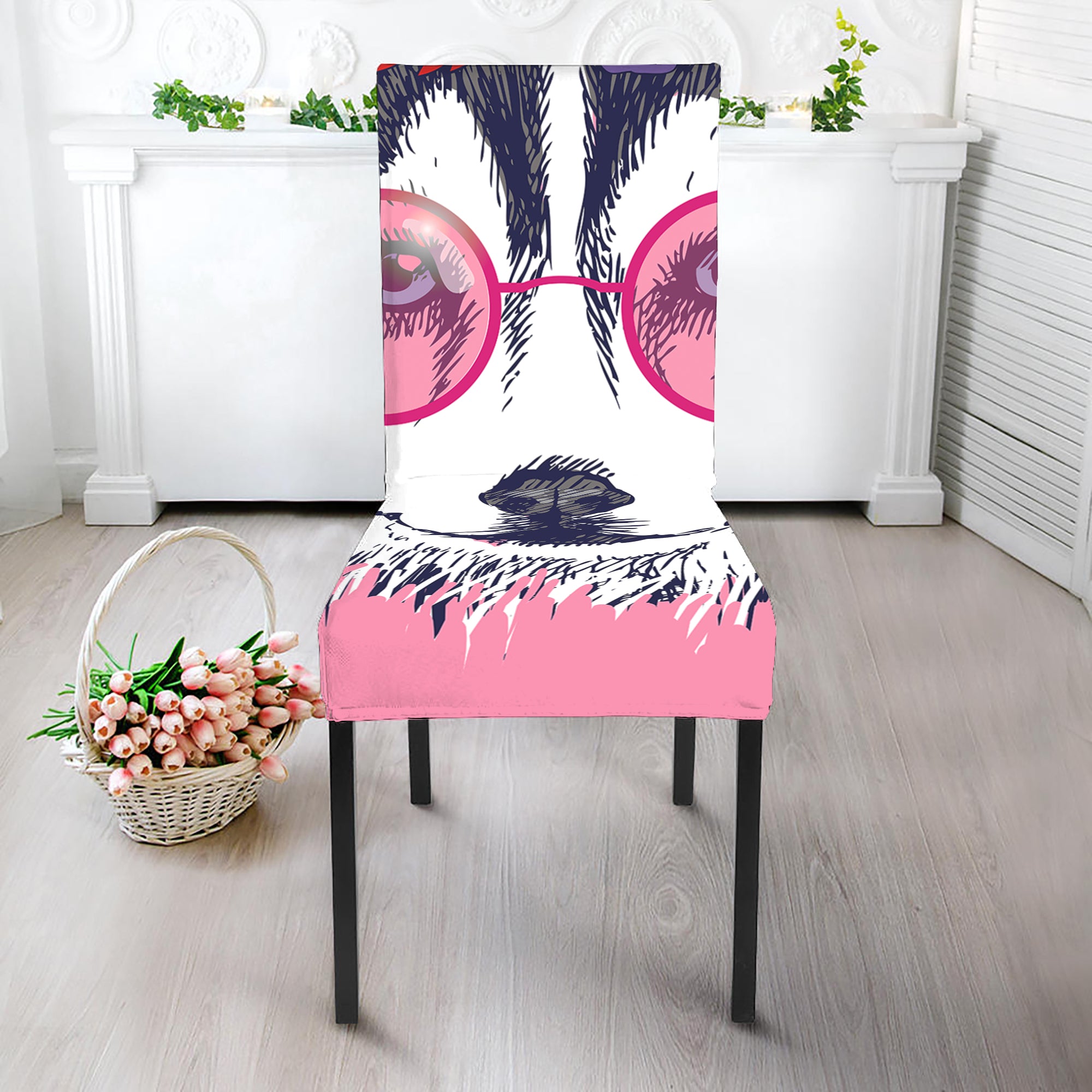 Hippie Siberian Husky Print Dining Chair Slipcover