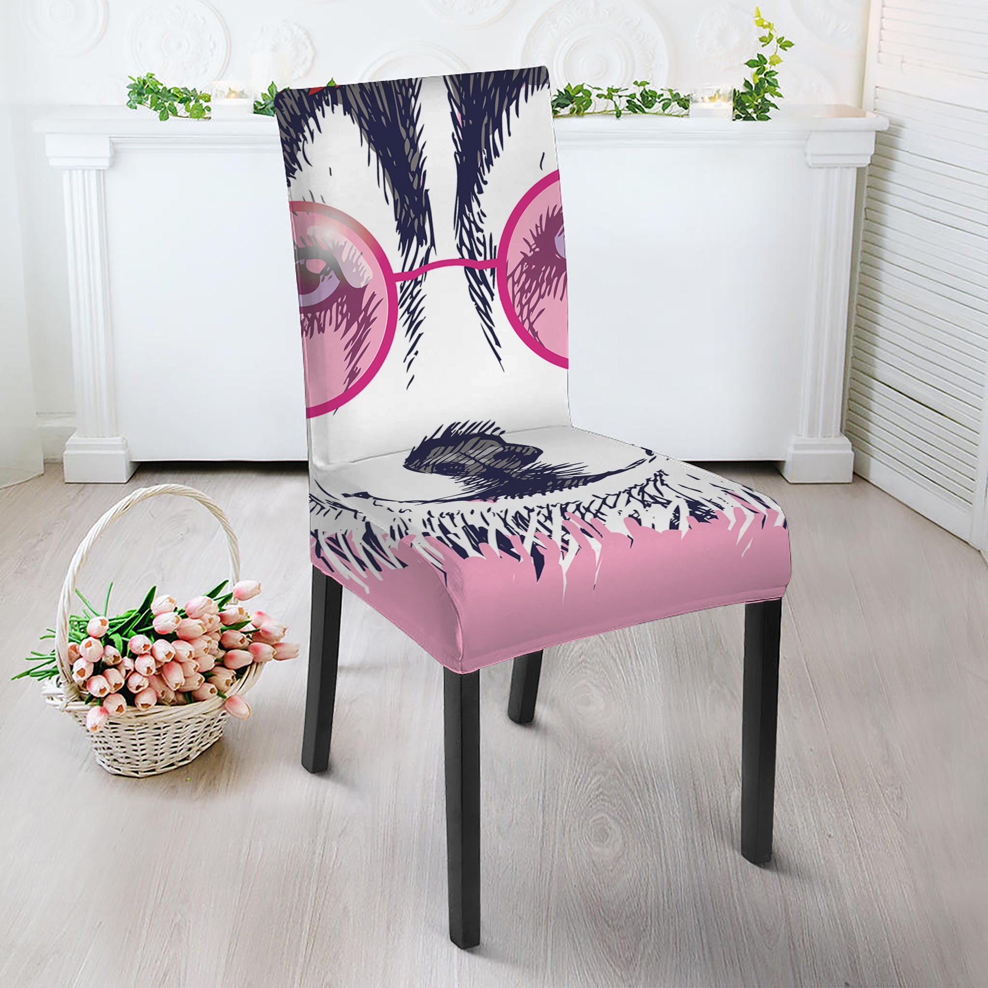 Hippie Siberian Husky Print Dining Chair Slipcover