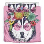 Hippie Siberian Husky Print Duvet Cover Bedding Set