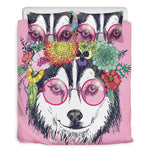 Hippie Siberian Husky Print Duvet Cover Bedding Set