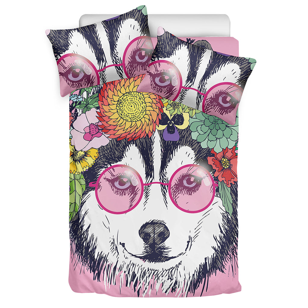 Hippie Siberian Husky Print Duvet Cover Bedding Set