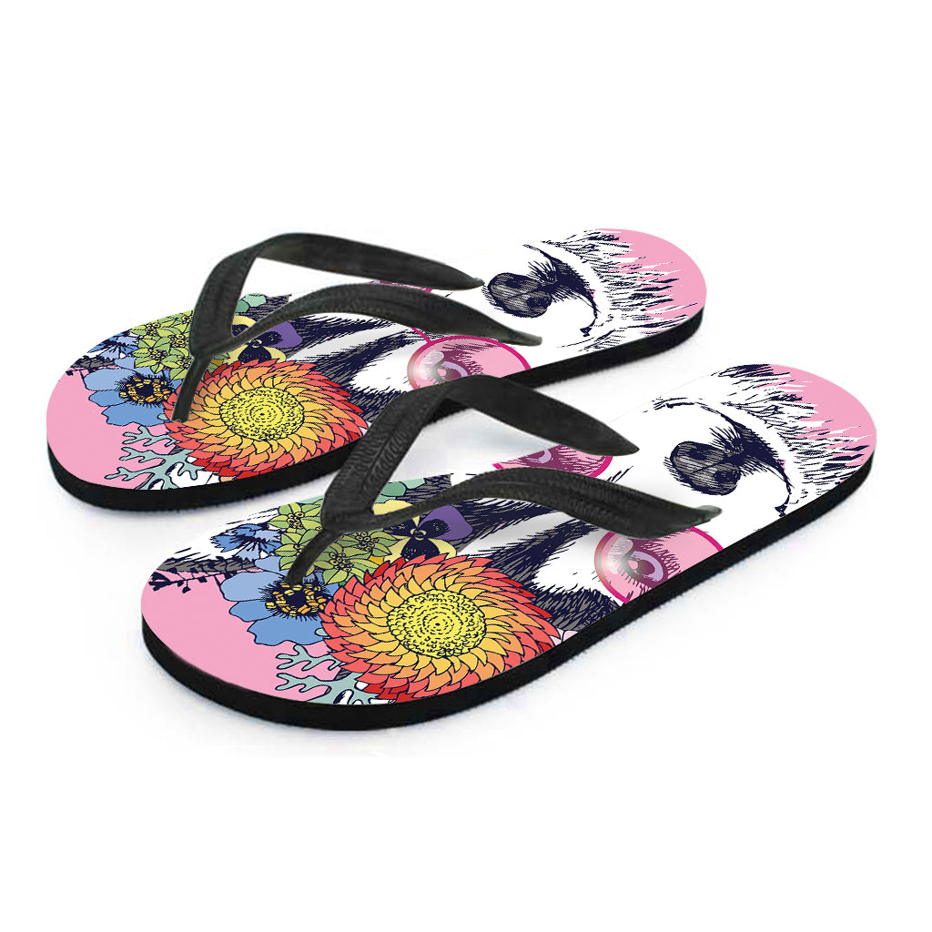 Hippie Siberian Husky Print Flip Flops