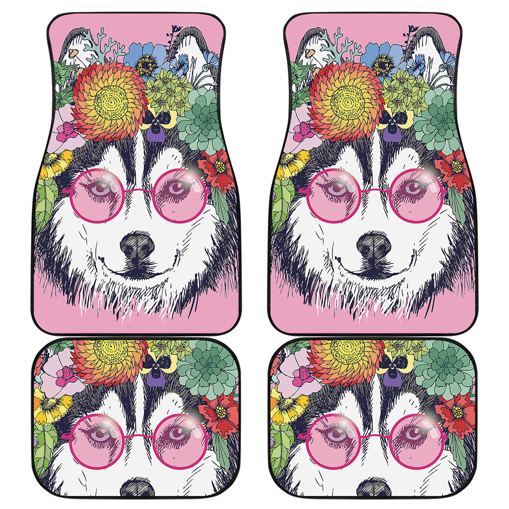 Hippie Siberian Husky Print Front and Back Car Floor Mats