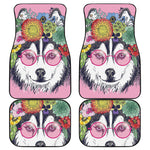 Hippie Siberian Husky Print Front and Back Car Floor Mats