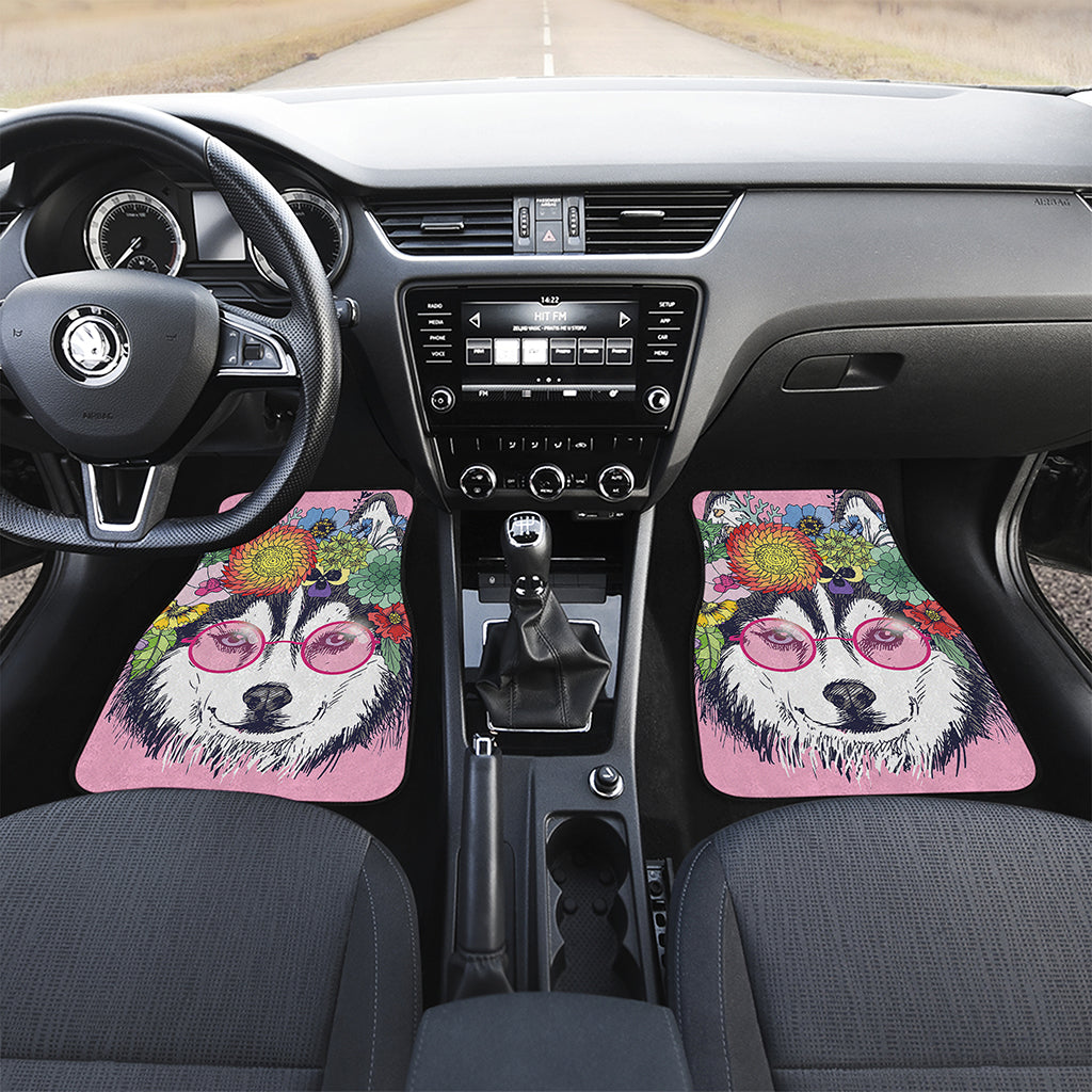 Hippie Siberian Husky Print Front and Back Car Floor Mats