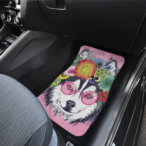 Hippie Siberian Husky Print Front and Back Car Floor Mats
