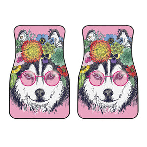 Hippie Siberian Husky Print Front Car Floor Mats