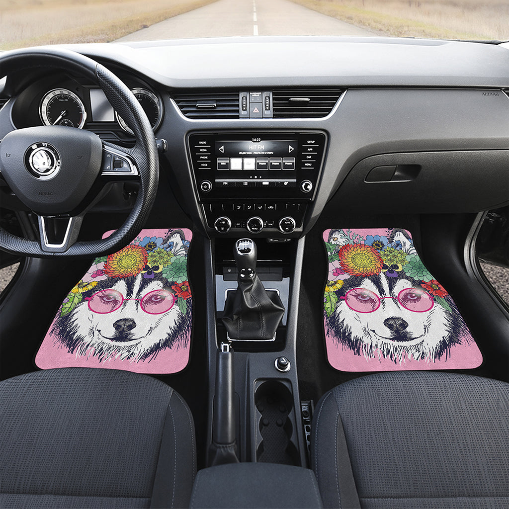 Hippie Siberian Husky Print Front Car Floor Mats