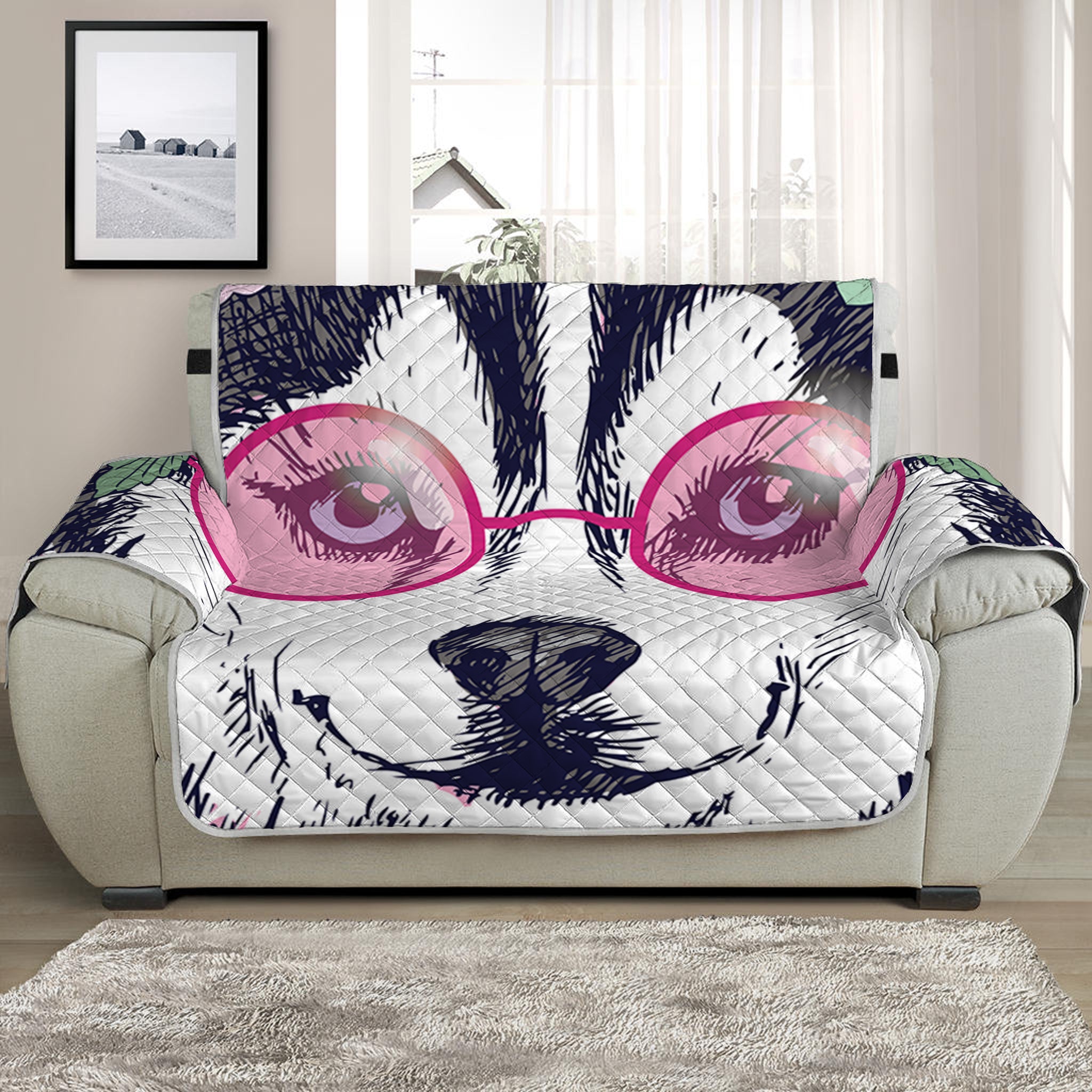 Hippie Siberian Husky Print Half Sofa Protector