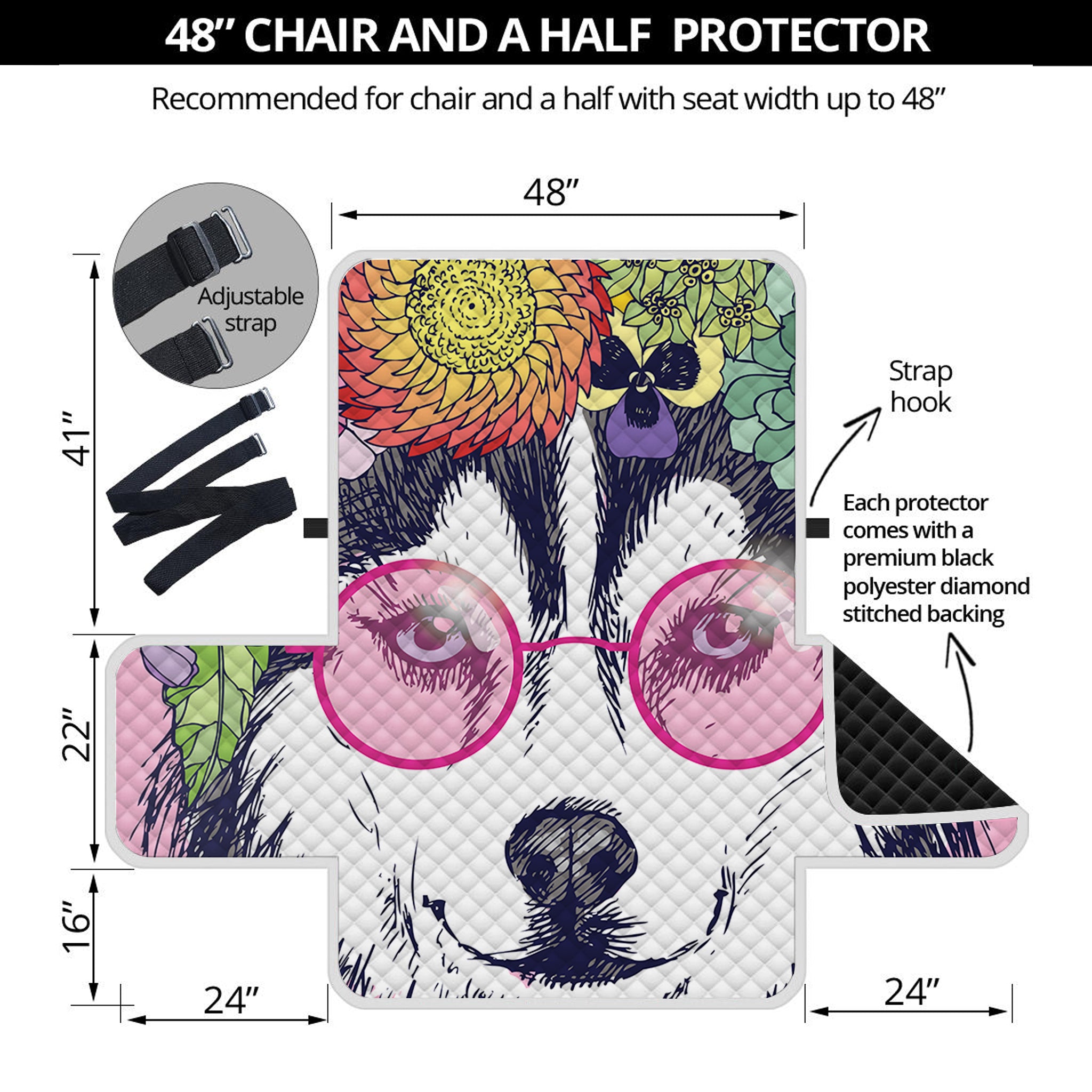 Hippie Siberian Husky Print Half Sofa Protector