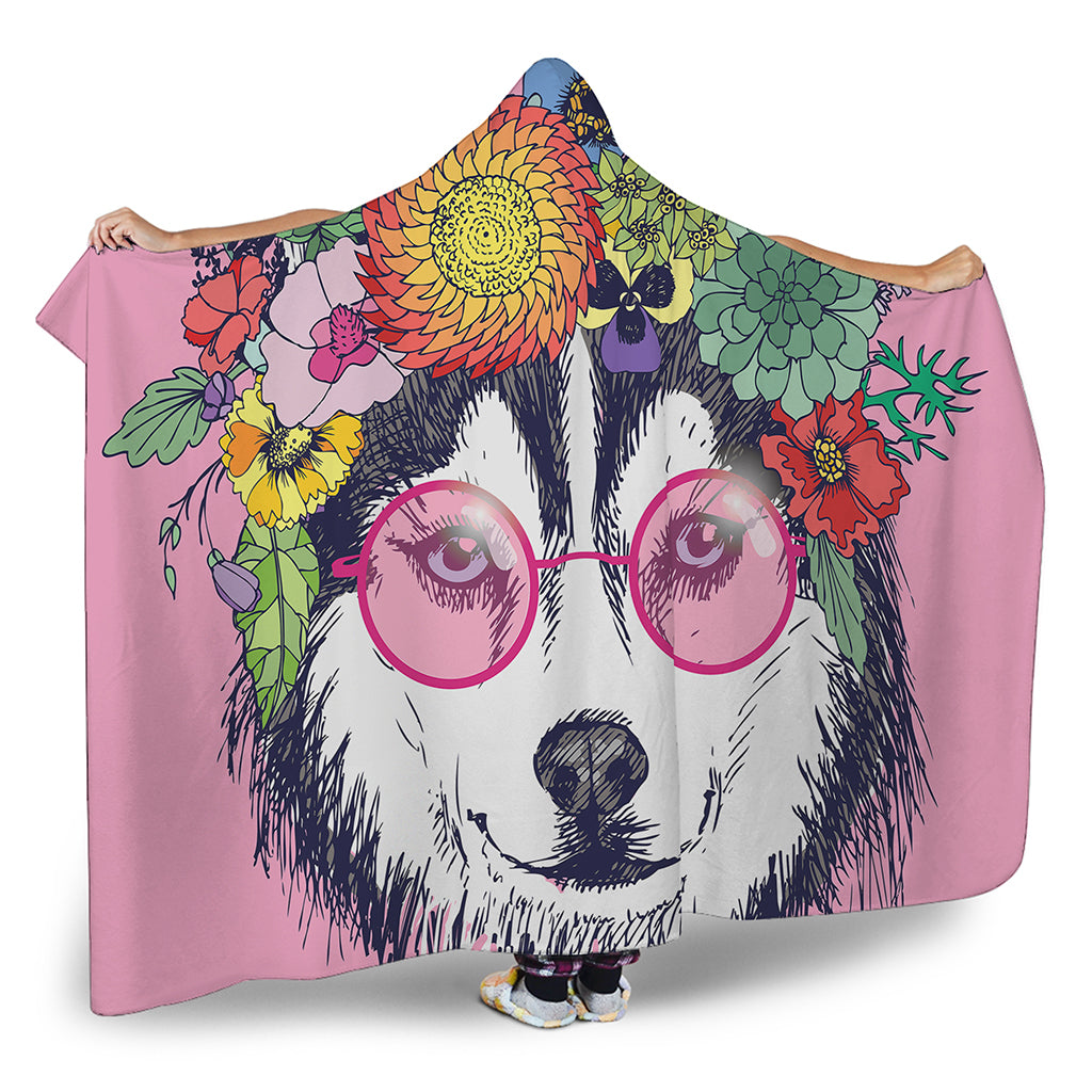 Hippie Siberian Husky Print Hooded Blanket