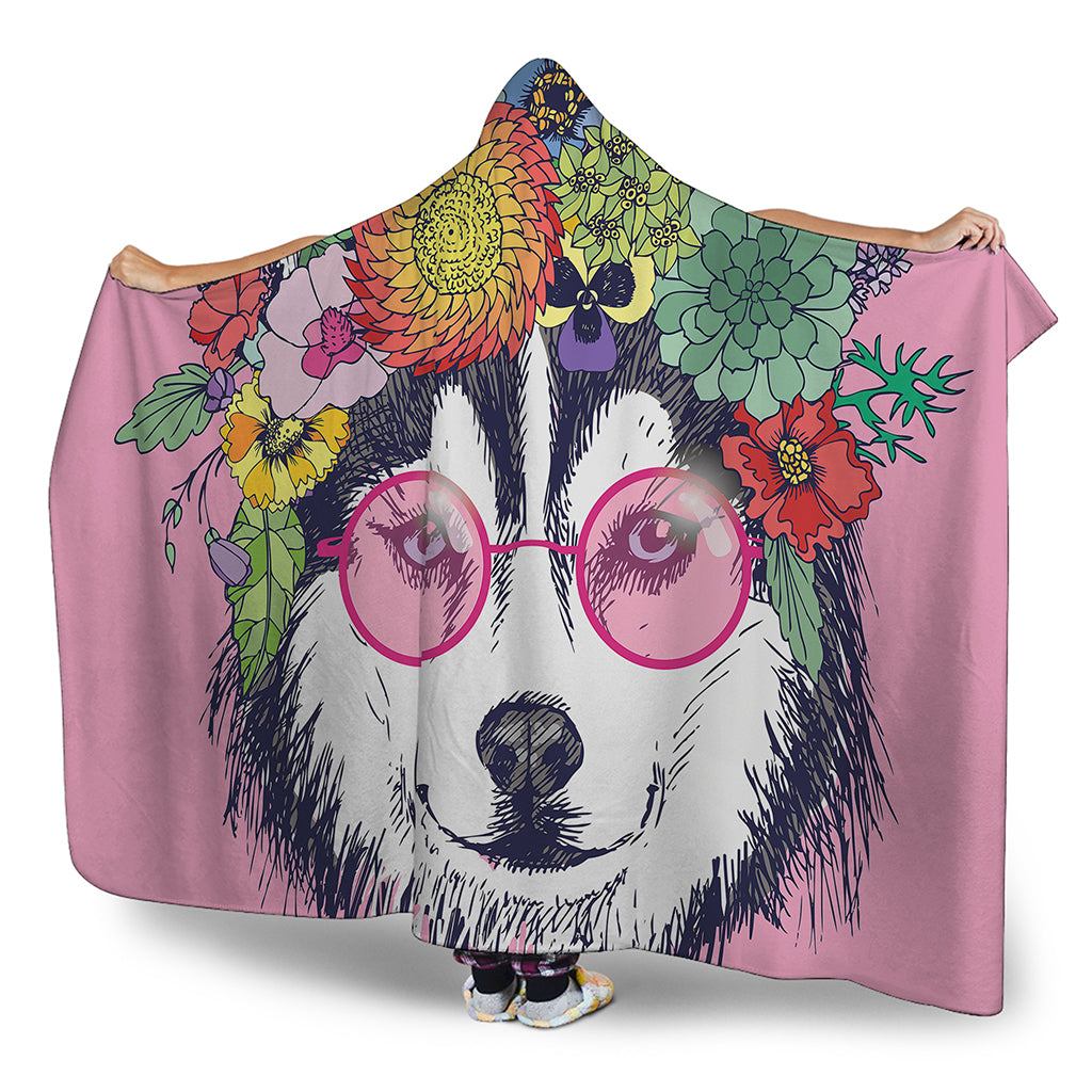 Hippie Siberian Husky Print Hooded Blanket