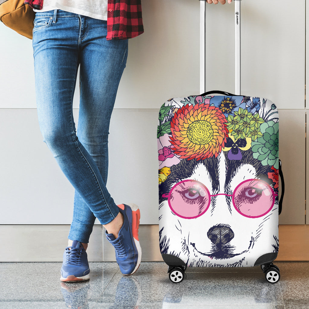 Hippie Siberian Husky Print Luggage Cover