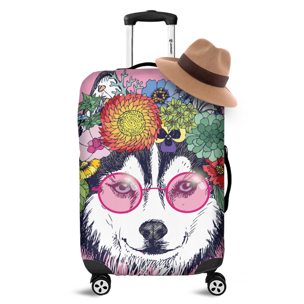 Hippie Siberian Husky Print Luggage Cover