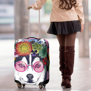 Hippie Siberian Husky Print Luggage Cover