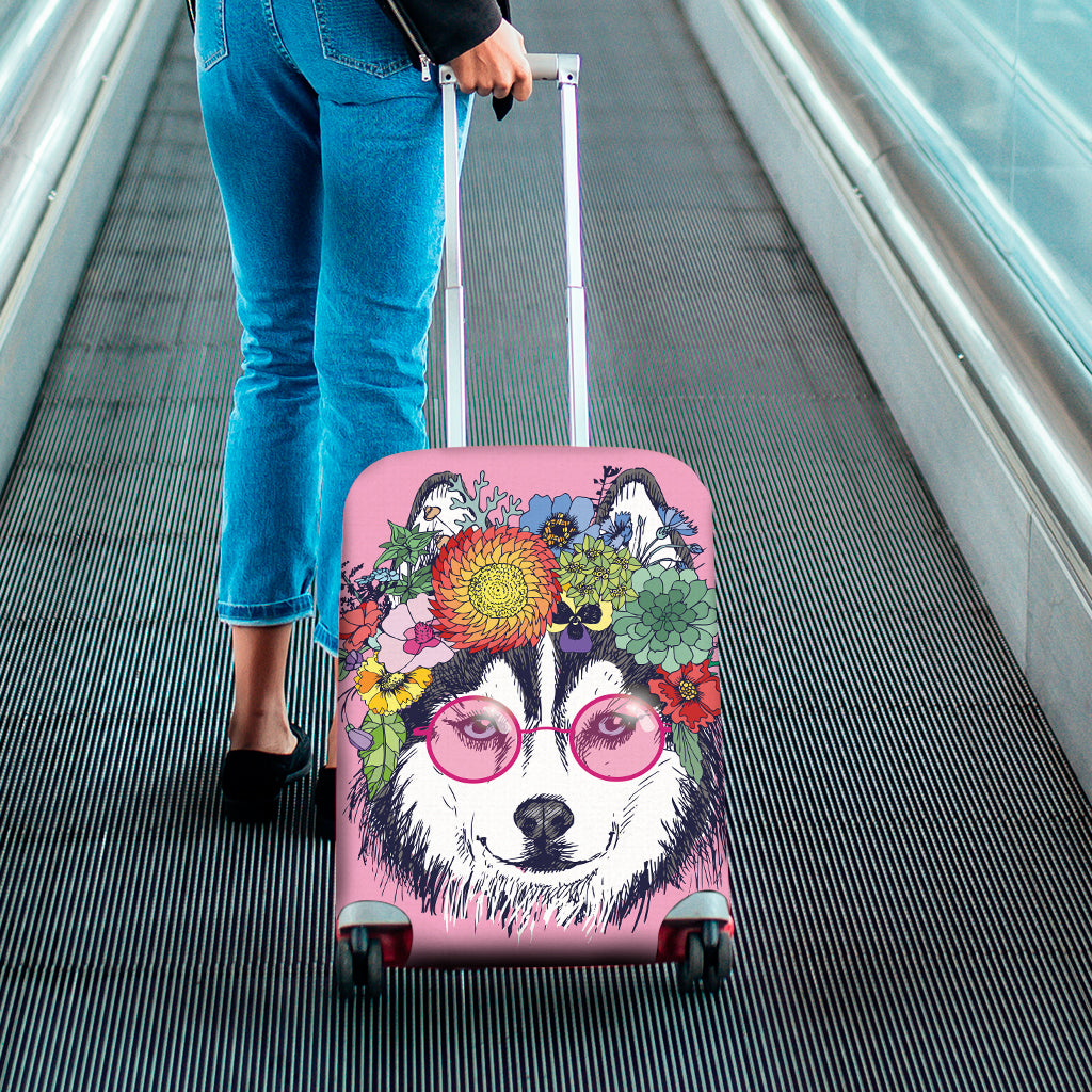 Hippie Siberian Husky Print Luggage Cover