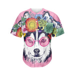 Hippie Siberian Husky Print Men's Baseball Jersey