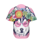 Hippie Siberian Husky Print Men's Baseball Jersey