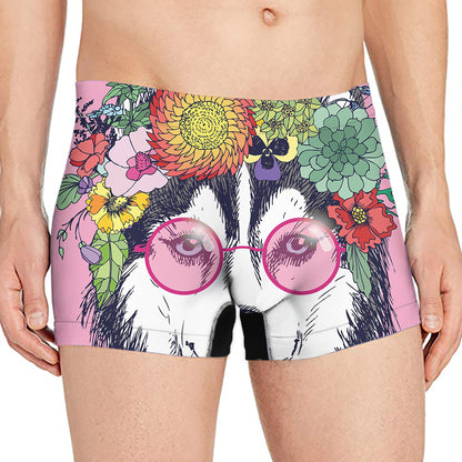 Hippie Siberian Husky Print Men's Boxer Briefs