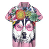 Hippie Siberian Husky Print Men's Short Sleeve Shirt