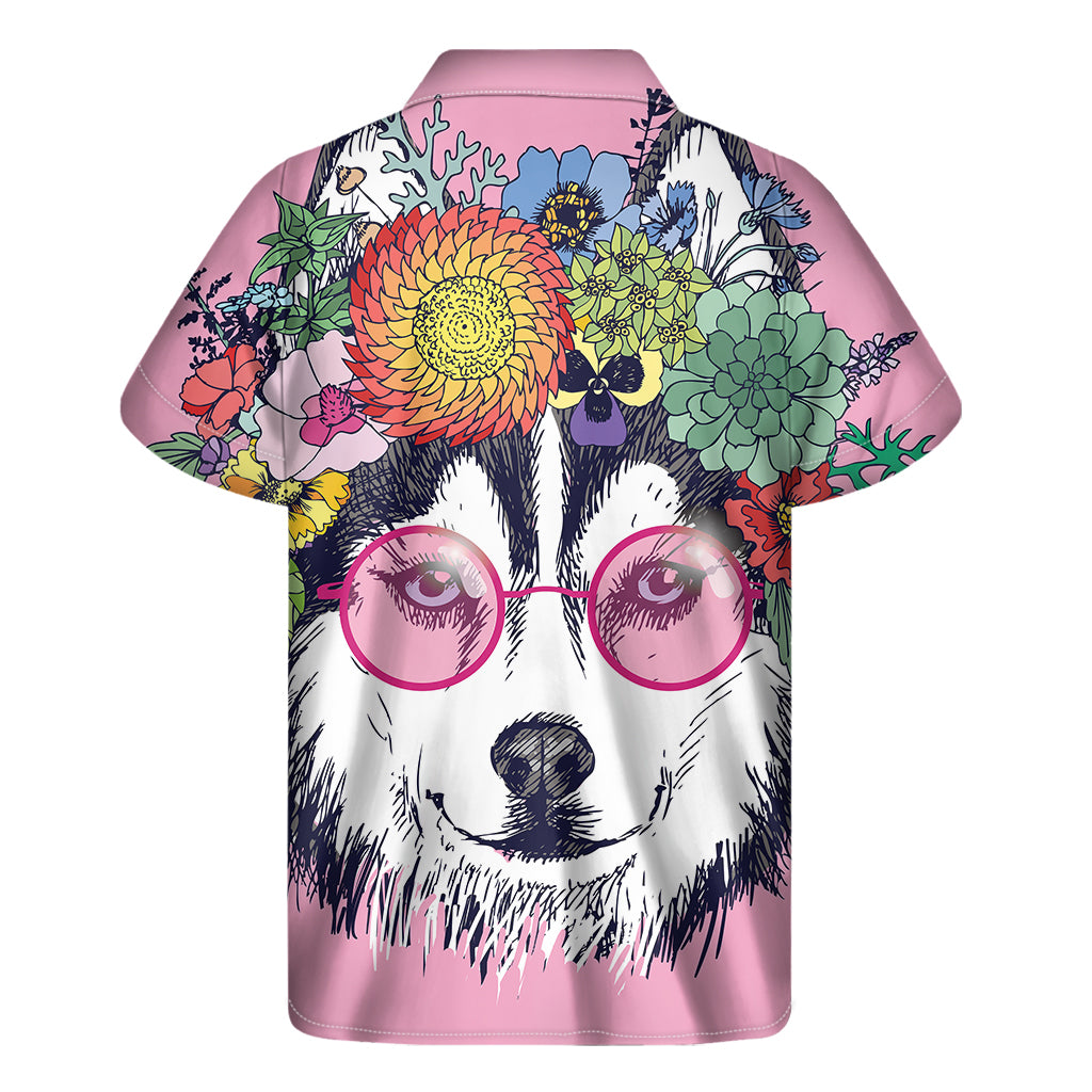 Hippie Siberian Husky Print Men's Short Sleeve Shirt