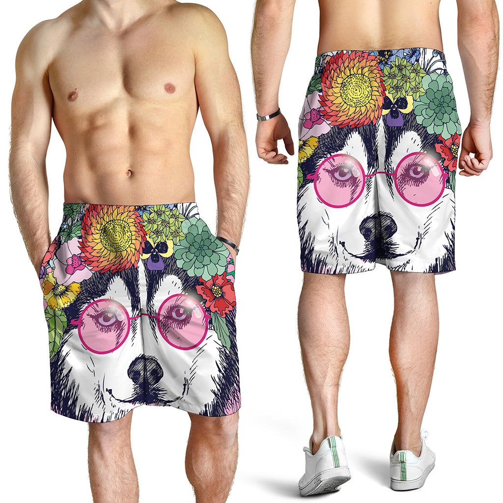 Hippie Siberian Husky Print Men's Shorts