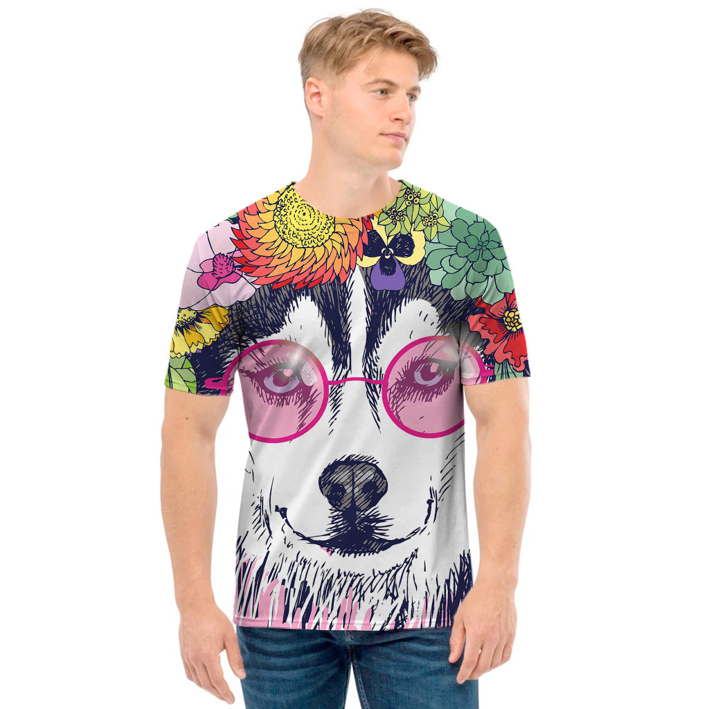 Hippie Siberian Husky Print Men's T-Shirt
