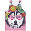 Hippie Siberian Husky Print Men's Tank Top