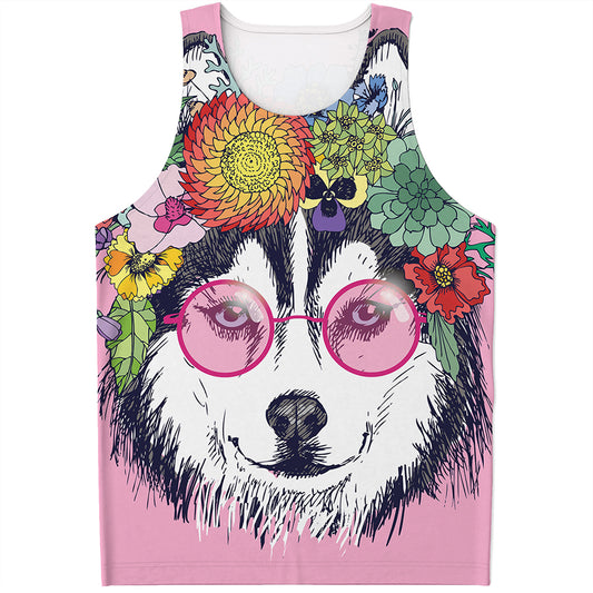 Hippie Siberian Husky Print Men's Tank Top