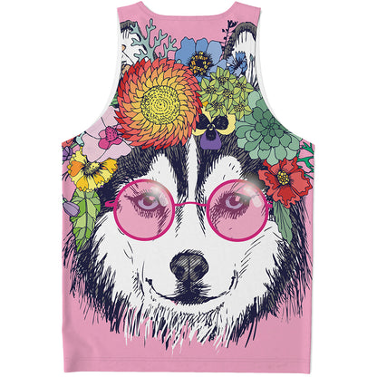 Hippie Siberian Husky Print Men's Tank Top