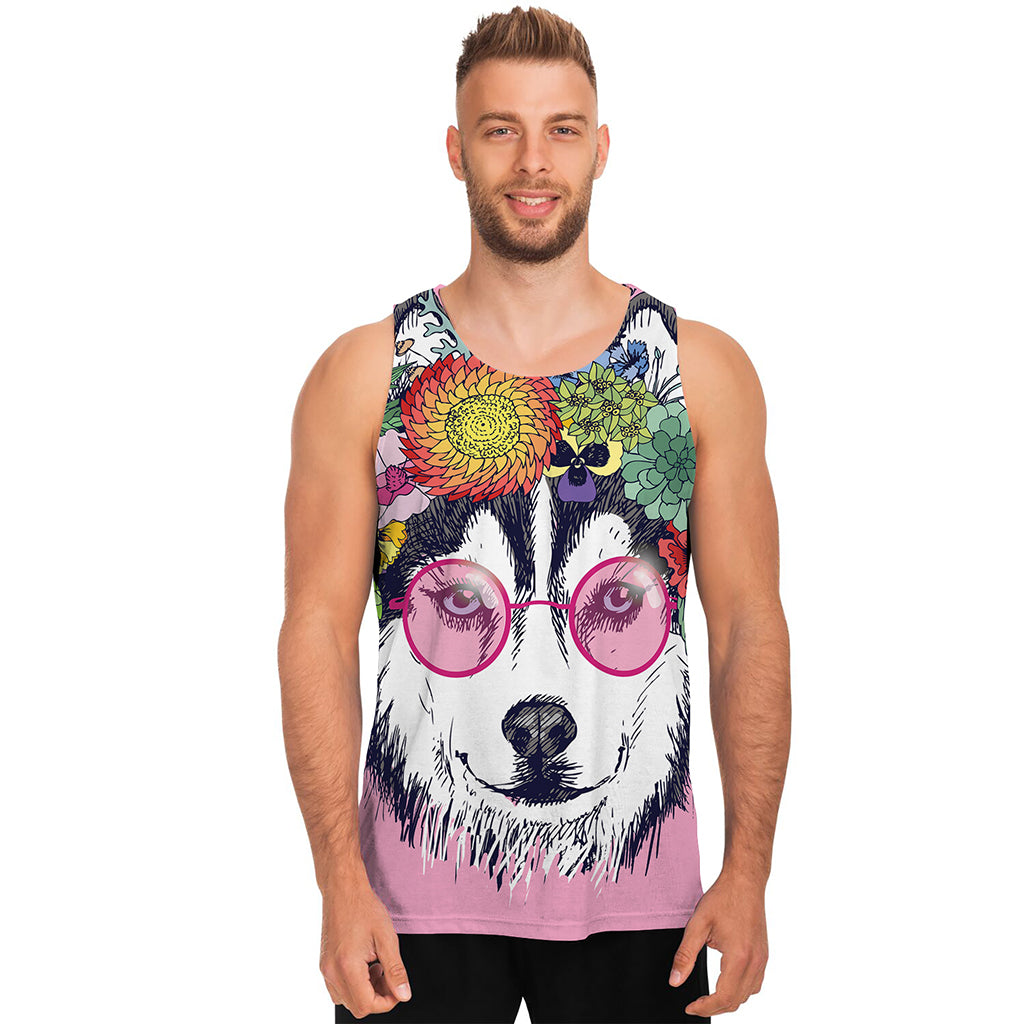 Hippie Siberian Husky Print Men's Tank Top