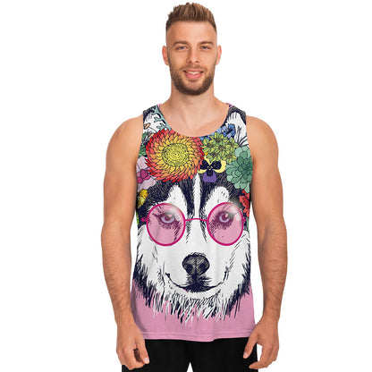 Hippie Siberian Husky Print Men's Tank Top