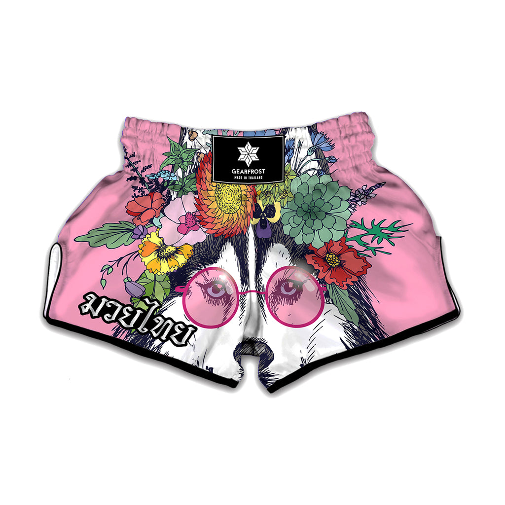 Hippie Siberian Husky Print Muay Thai Boxing Shorts