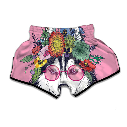 Hippie Siberian Husky Print Muay Thai Boxing Shorts