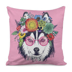 Hippie Siberian Husky Print Pillow Cover