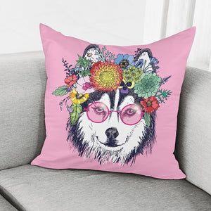 Hippie Siberian Husky Print Pillow Cover