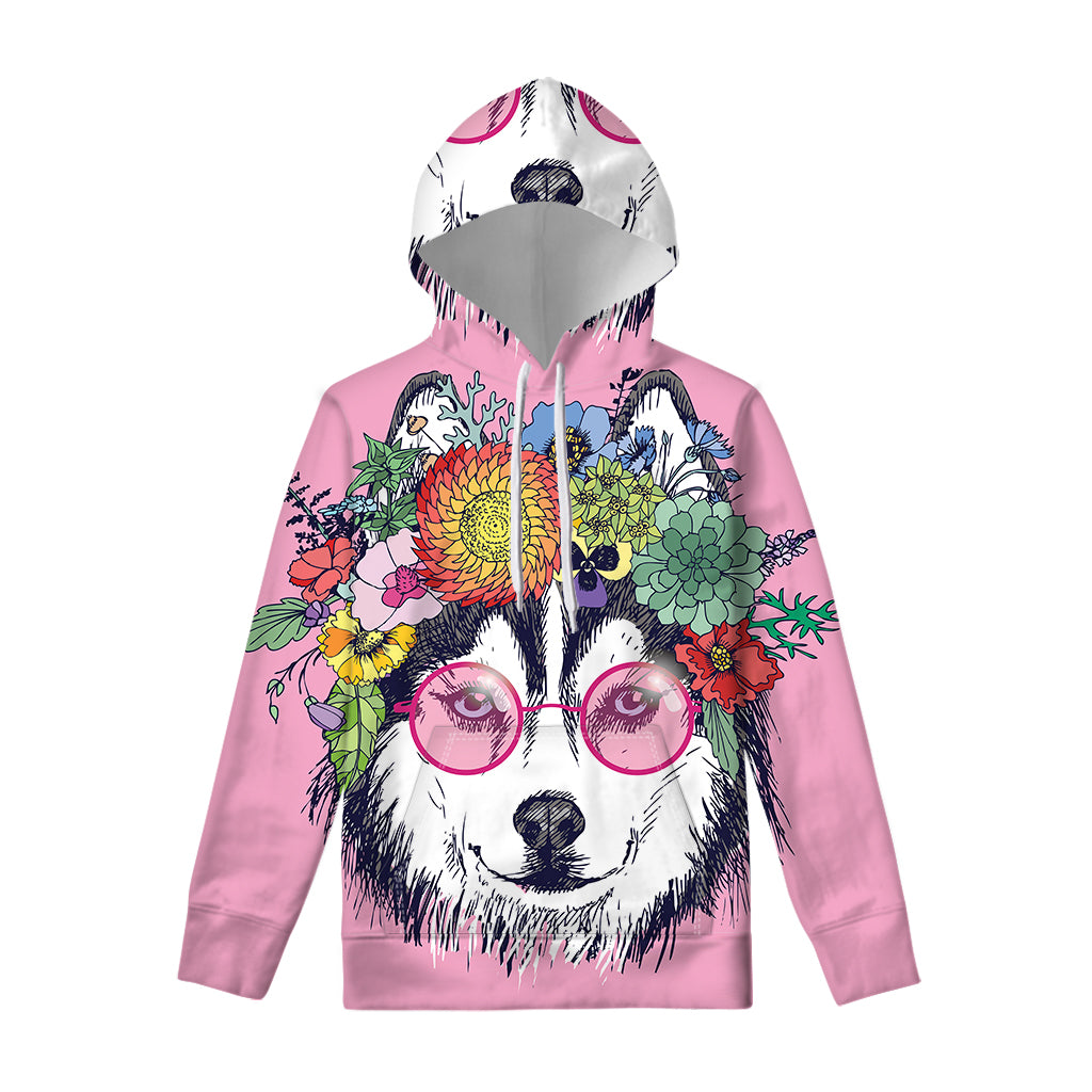 Hippie Siberian Husky Print Pullover Hoodie