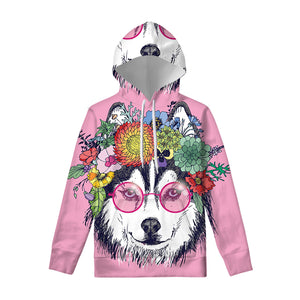 Hippie Siberian Husky Print Pullover Hoodie