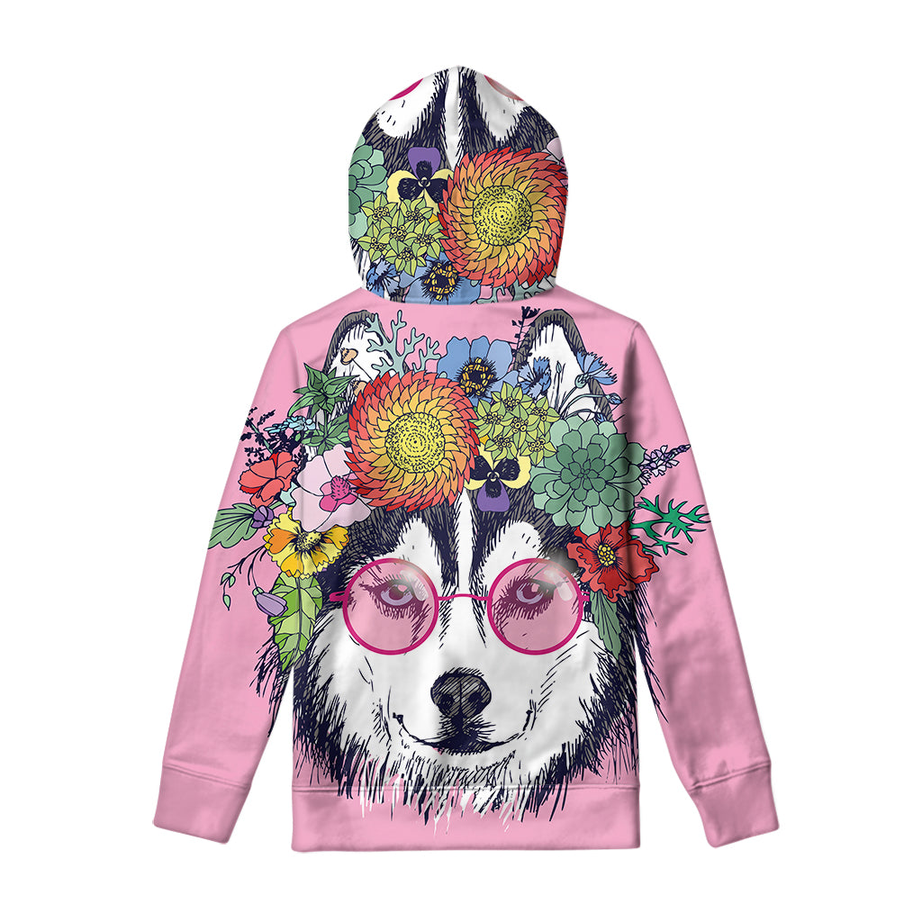 Hippie Siberian Husky Print Pullover Hoodie