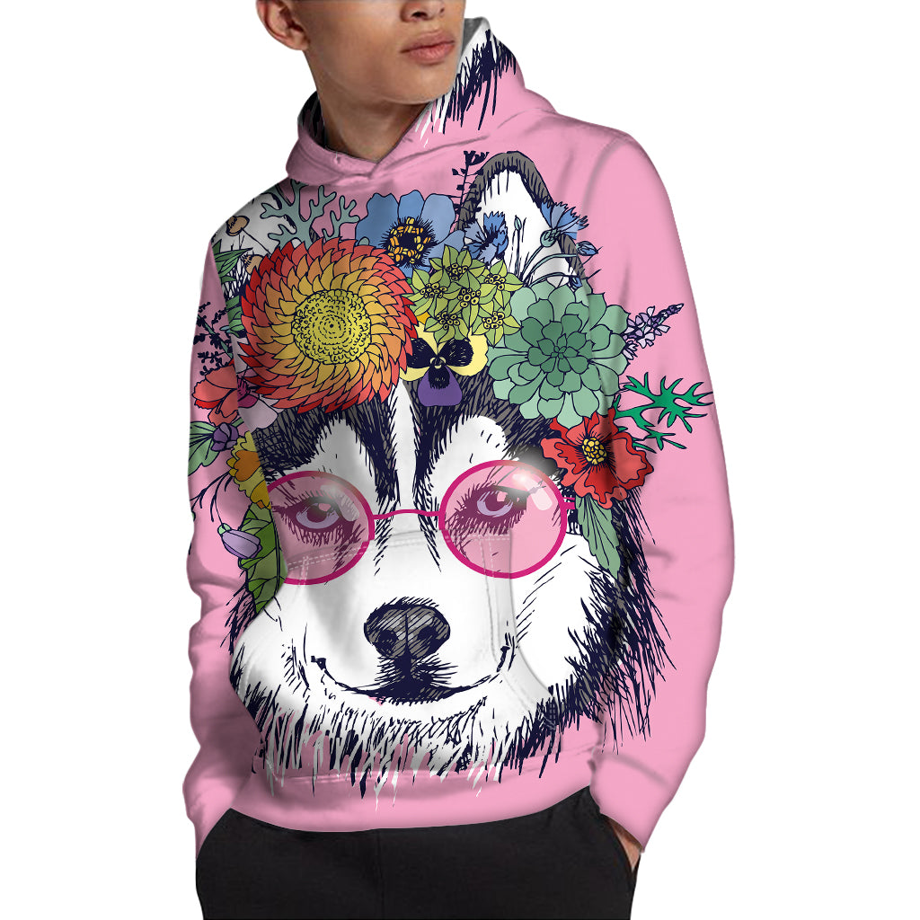 Hippie Siberian Husky Print Pullover Hoodie