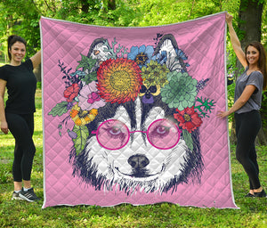 Hippie Siberian Husky Print Quilt