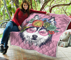 Hippie Siberian Husky Print Quilt