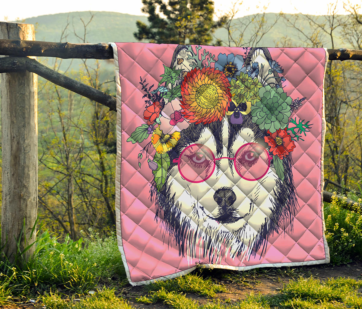 Hippie Siberian Husky Print Quilt