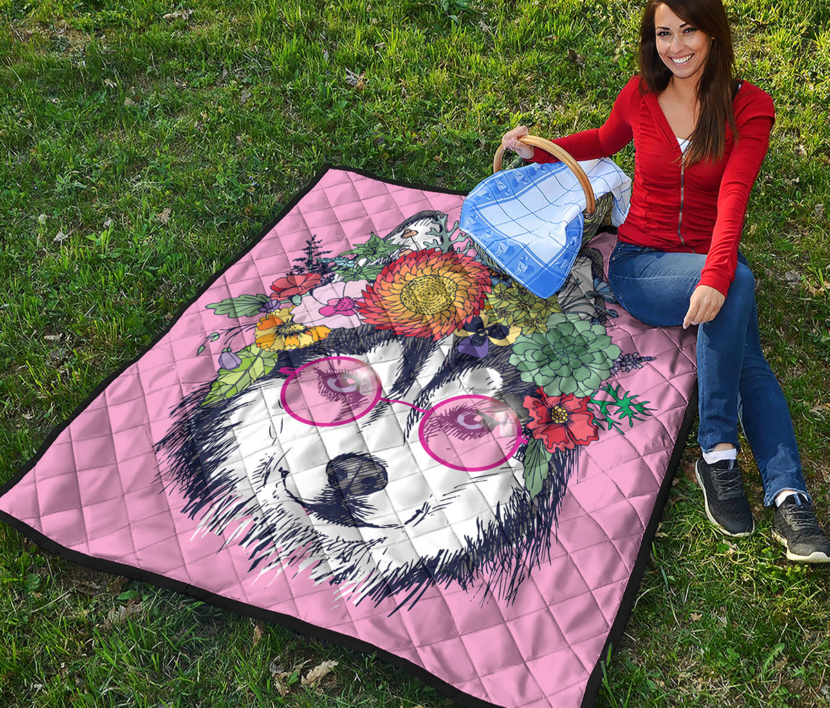 Hippie Siberian Husky Print Quilt