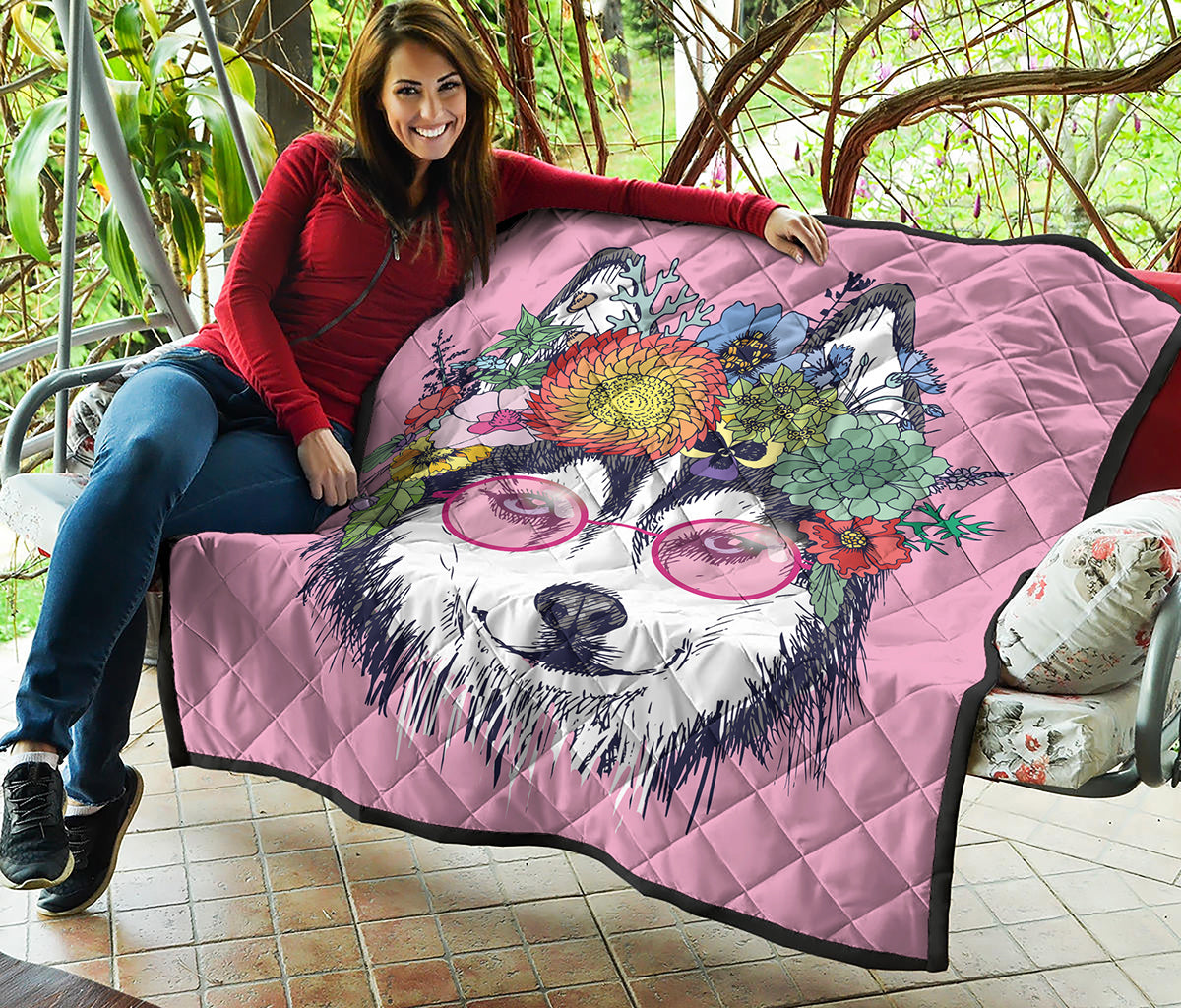 Hippie Siberian Husky Print Quilt