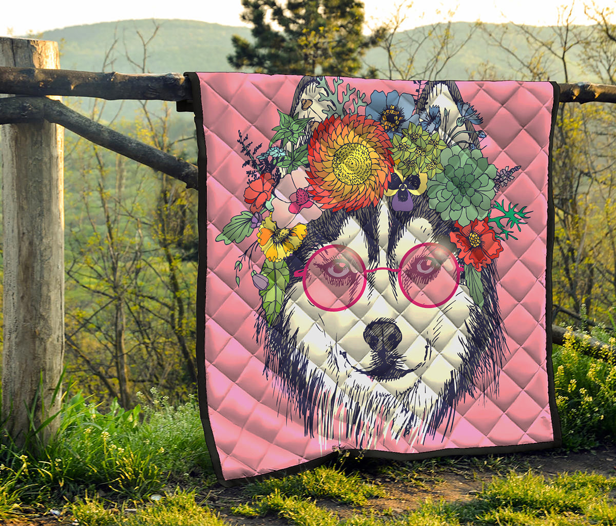 Hippie Siberian Husky Print Quilt