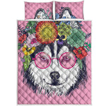 Hippie Siberian Husky Print Quilt Bed Set