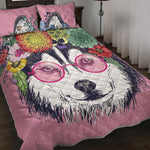 Hippie Siberian Husky Print Quilt Bed Set
