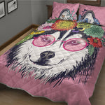 Hippie Siberian Husky Print Quilt Bed Set